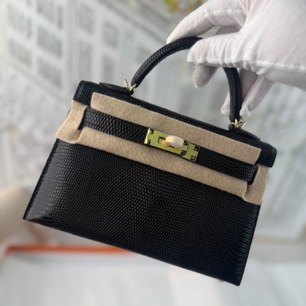 【エルメス HERMES】ミニケリー2 リザード ブラック (89)  ゴールド金具 (100%手縫い)